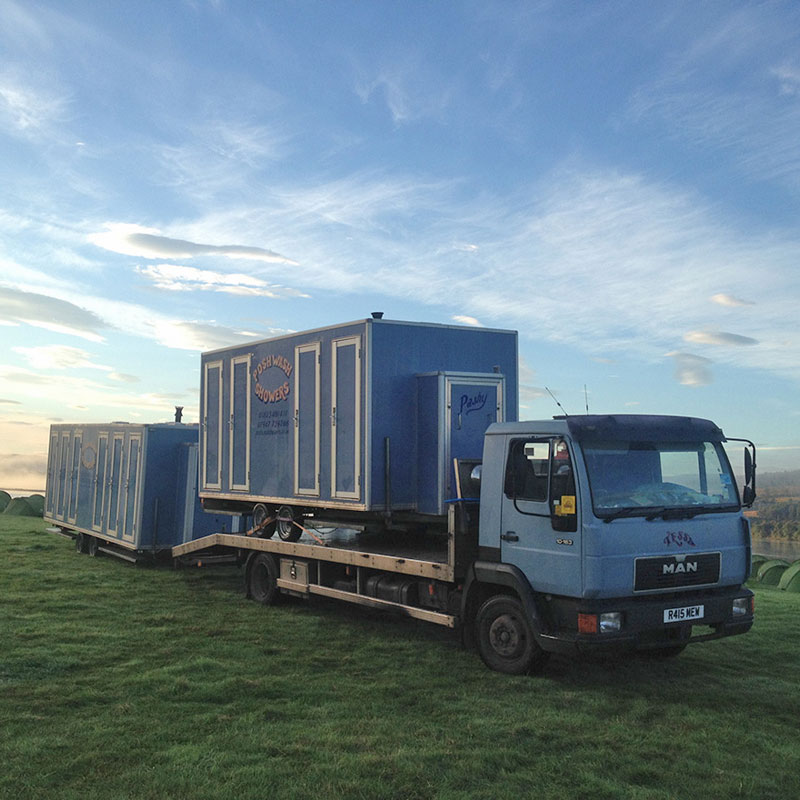 PoshWash Shower units rolling onto site The Posh Wash Crew at Ben Nevis